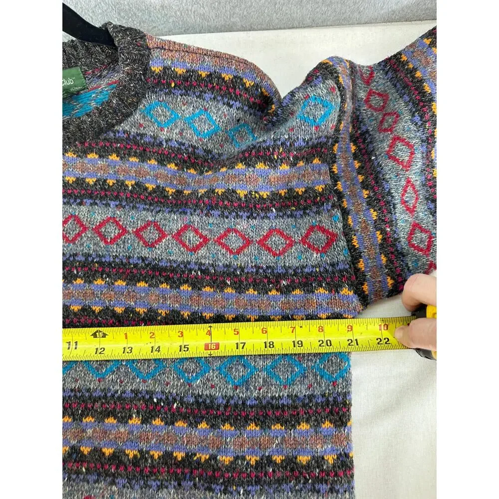 VTG Hunt Club Mens sz L Wool Knit Sweater Blue Gray Red Stripes Grandpa Academia - Picture 6 of 8